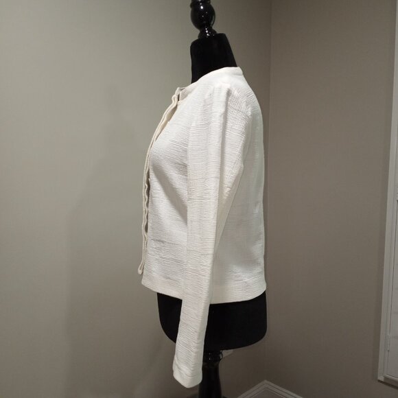 WORTH CREAM/WHITE LONG SPLIT SLEEVE JACKET LINEN-LOOK CONCEALED BUTTONS SZ 10 - Picture 2 of 10